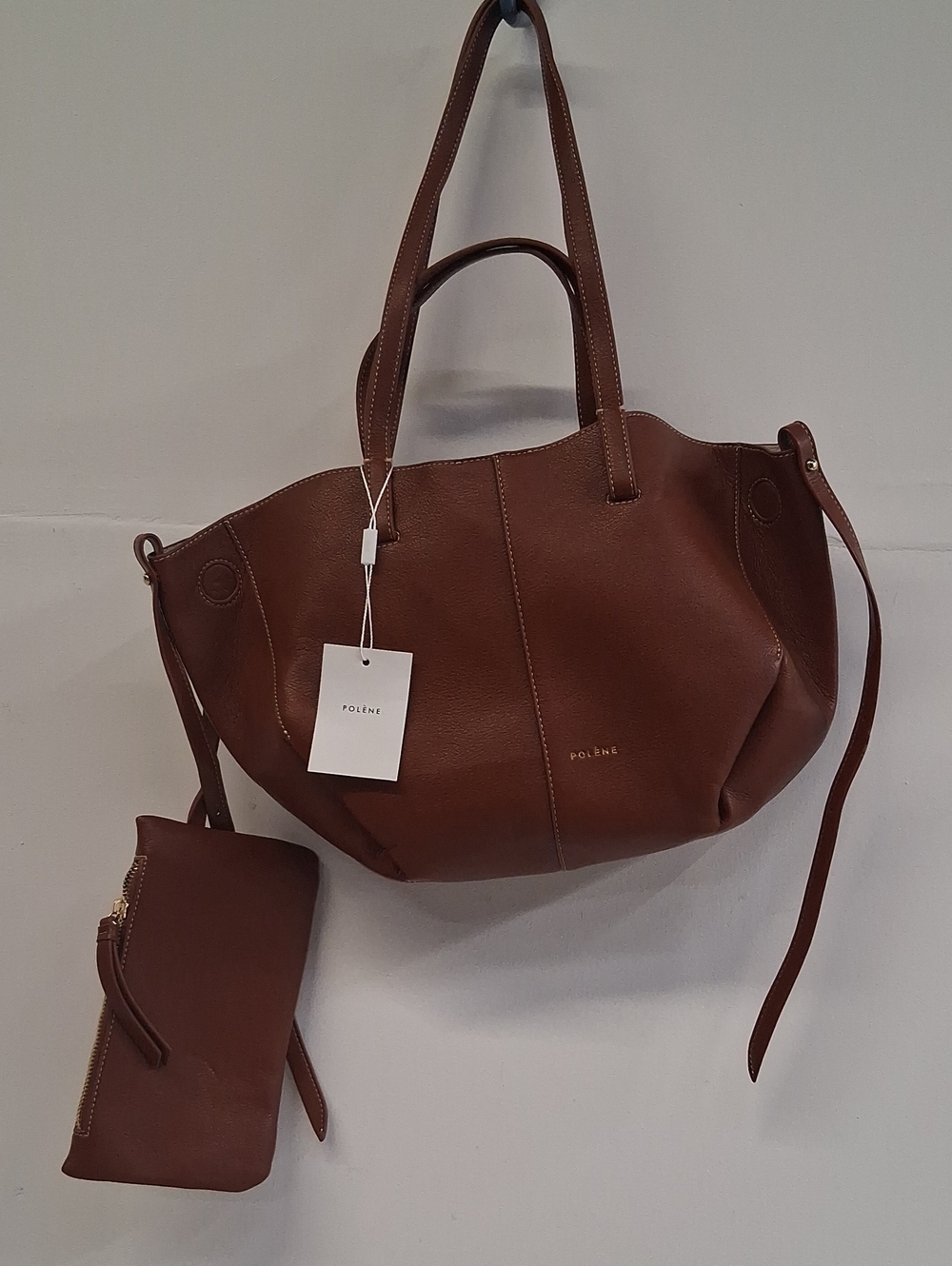 NWT Polene Cyme Brown Leather Bag & Matching Mini Bag Wallet